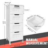 White Bathroom Cabinet Free Standing 4 Tier Floor Standing Bathroom with 4 Drawers PVC Storage Cupboard Unit Storage Waterproof